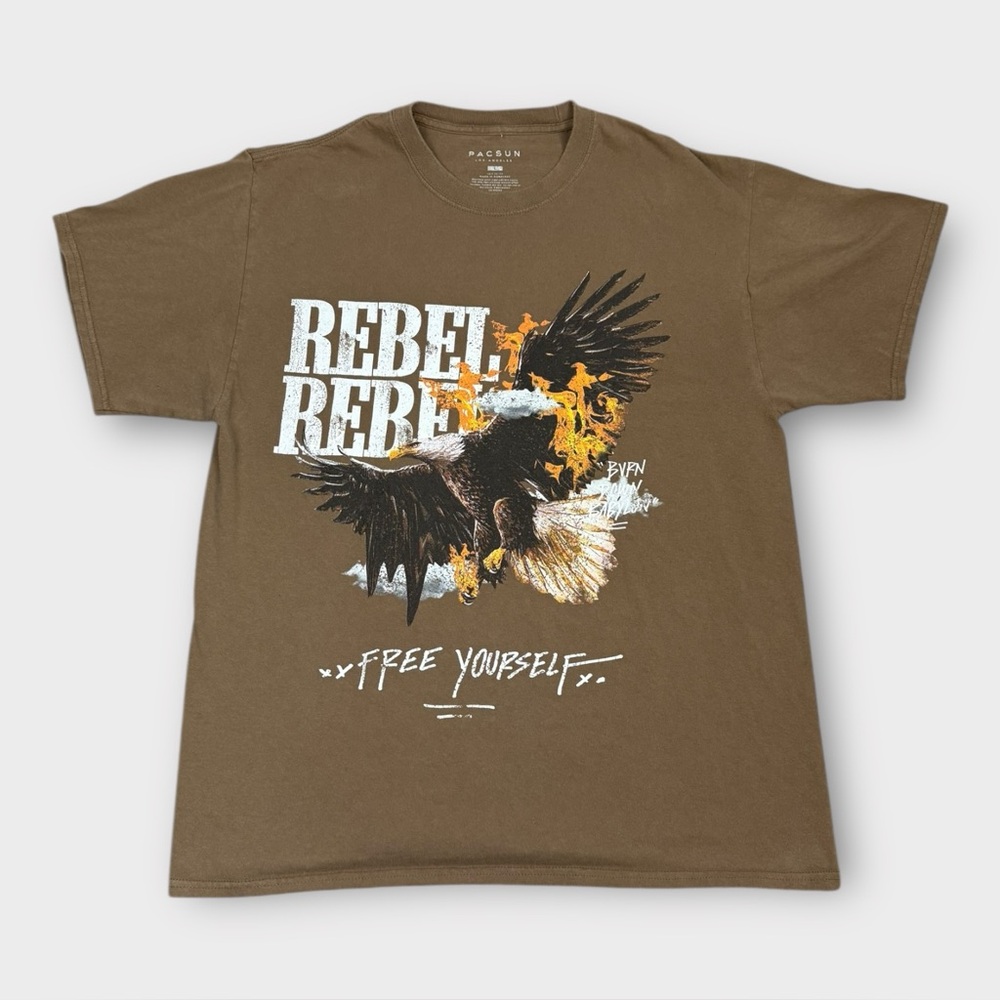 PacSun Rebel Rebel Eagle‎ Graphic T-Shirt Mens Large Brown Free Yourself Tee